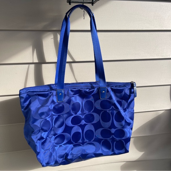 COACH Signature Getaway Weekender Tote Bag Blue Detachable Toiletry Bag Y2K - Picture 2 of 11